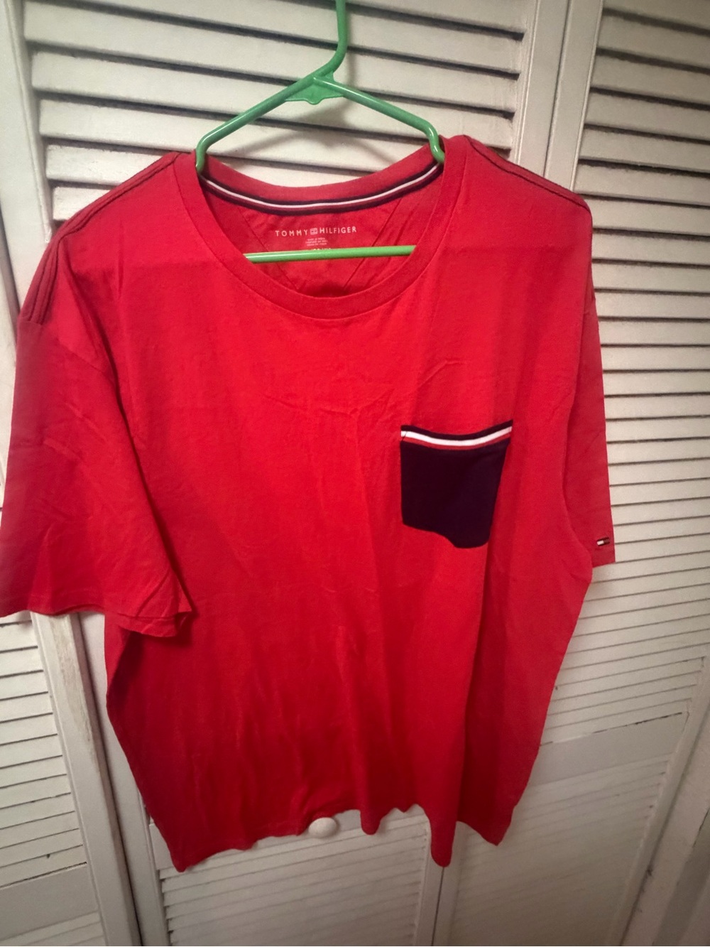 Tommy Hilfiger Red Short Sleeve Tee with Navy Pocket Trim